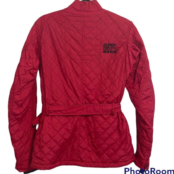 Superdry Motorbike Japan Womens Red Quilted Jacket Fleece Lined Size Medium - Picture 2 of 15